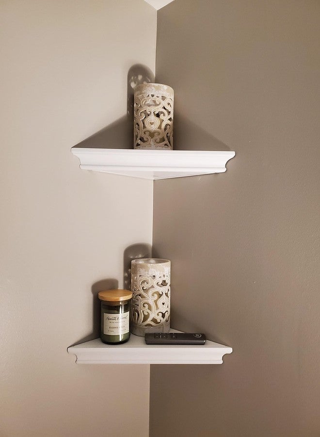ZGZD White Corner Shelf Wall Mounted Storage Display Shelves for Home Decor, Set of 2 - Image 4
